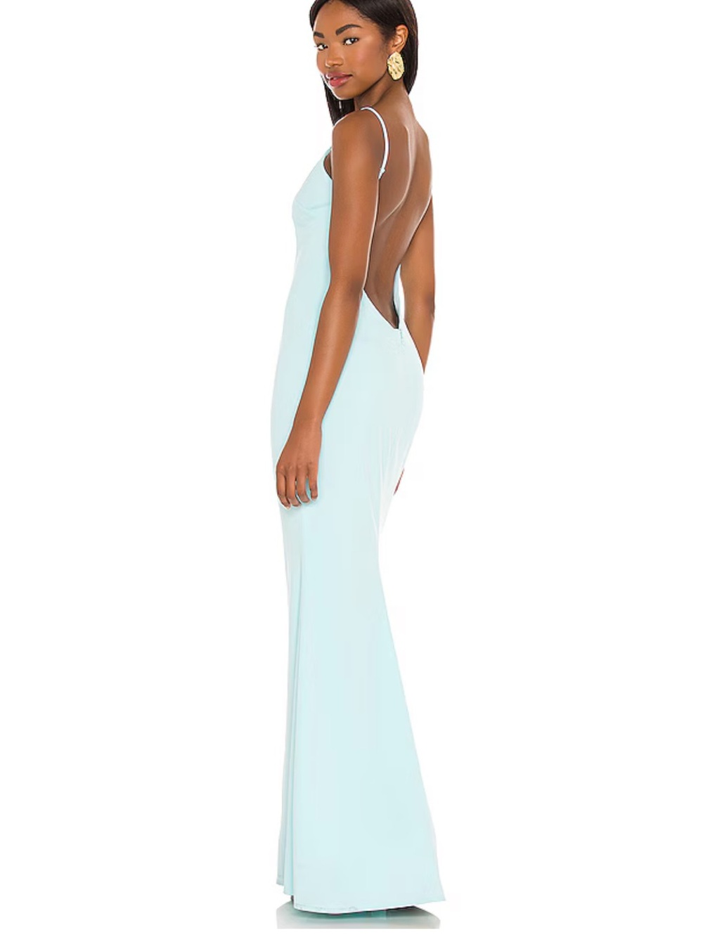 Sky Blue Open-Back Slip Maxi Dress
